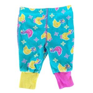 Vintage Rainbow Tag Gymboree Mrs. Goose Print Pants Teal Pink Yellow Newborn